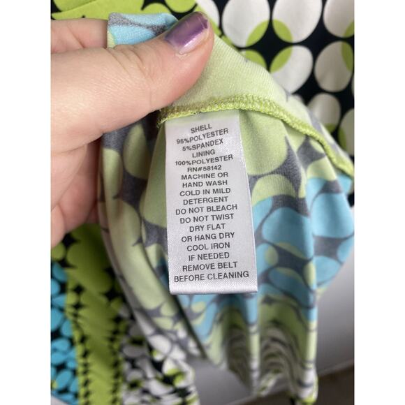 Maggy London Abstract Artsy Midi Dress Liquid Knit Green Blue Fairy Y2K Spring - Picture 5 of 10